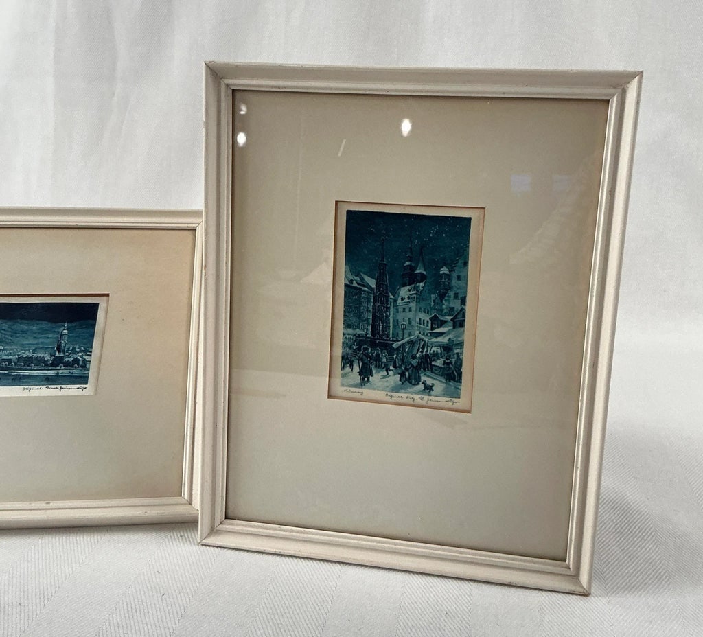 Mid 20th Century Framed Silk Engraving of Nuremberg After Ernst Geissendorfer - Set of 2 - 3