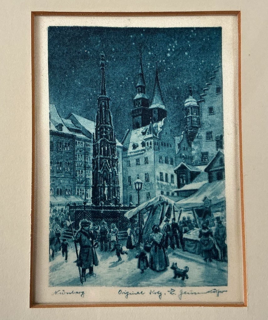 Mid 20th Century Framed Silk Engraving of Nuremberg After Ernst Geissendorfer - Set of 2 - 7