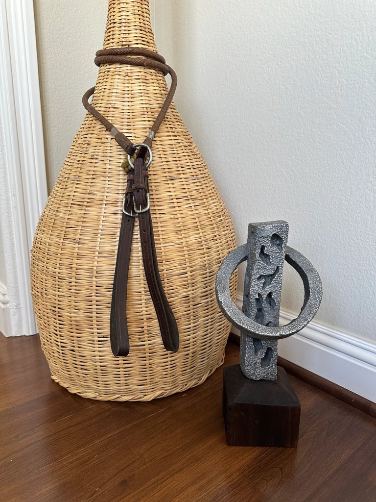 Vintage Signed 13" Hand Hammered Blackwashed Metal Sculpture on Wood Base in a Western Industrial St - 11
