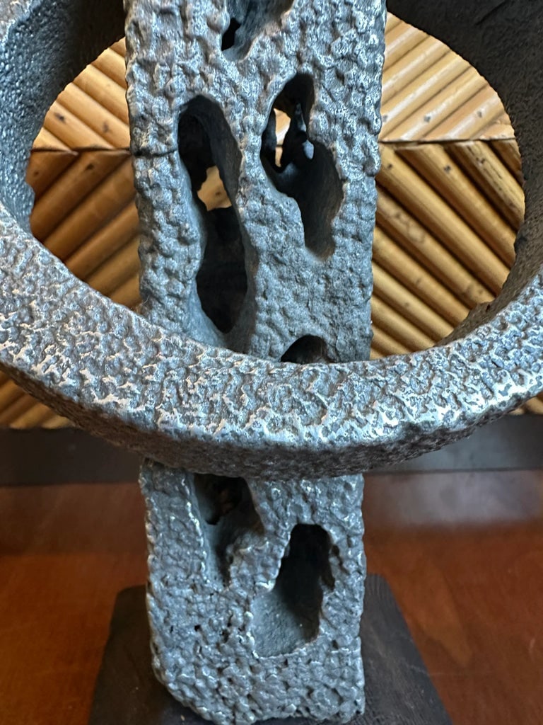 Vintage Signed 13" Hand Hammered Blackwashed Metal Sculpture on Wood Base in a Western Industrial St - 12