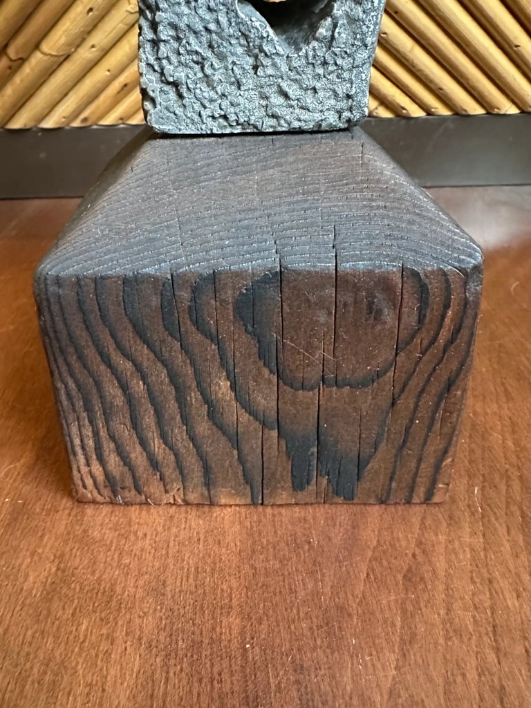 Vintage Signed 13" Hand Hammered Blackwashed Metal Sculpture on Wood Base in a Western Industrial St - 15