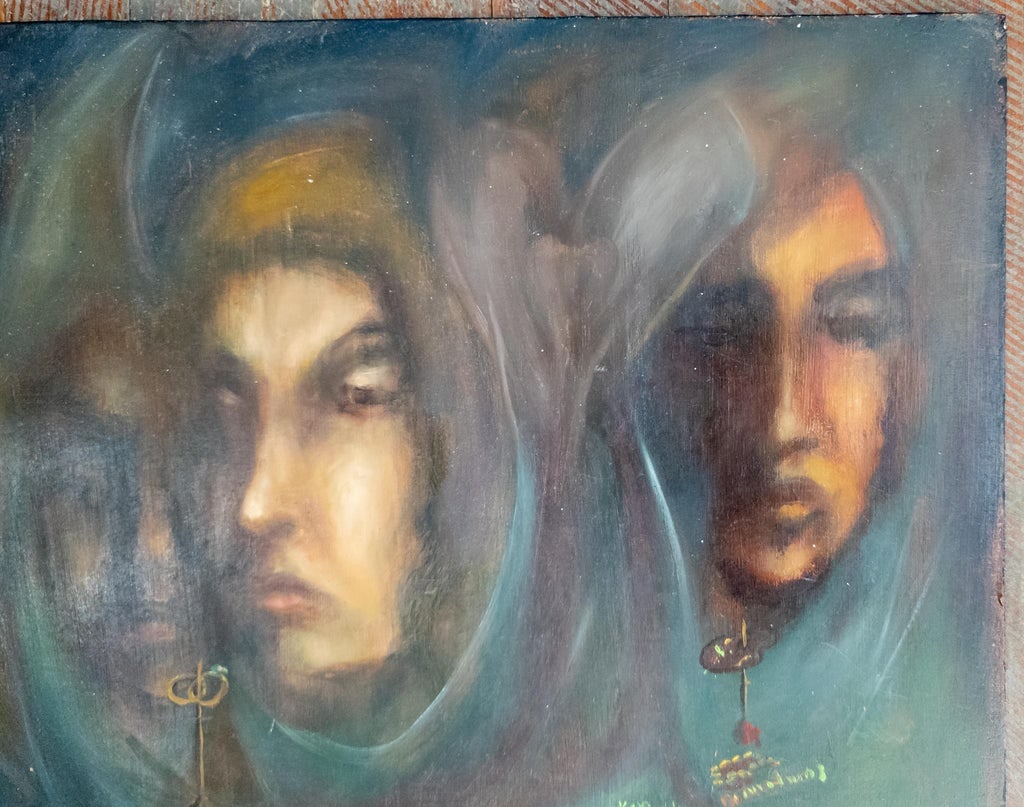 Mid-Century Impressionist Moody Painting of Three Occult Hooded Figures, Signed - 3