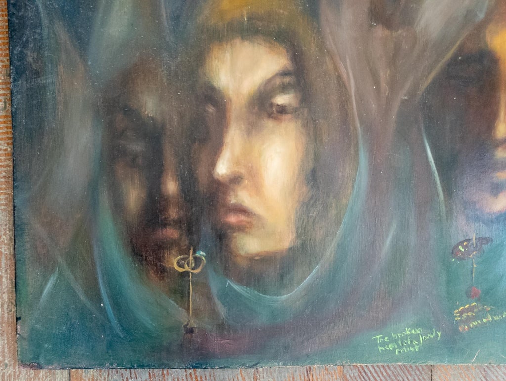 Mid-Century Impressionist Moody Painting of Three Occult Hooded Figures, Signed - 4