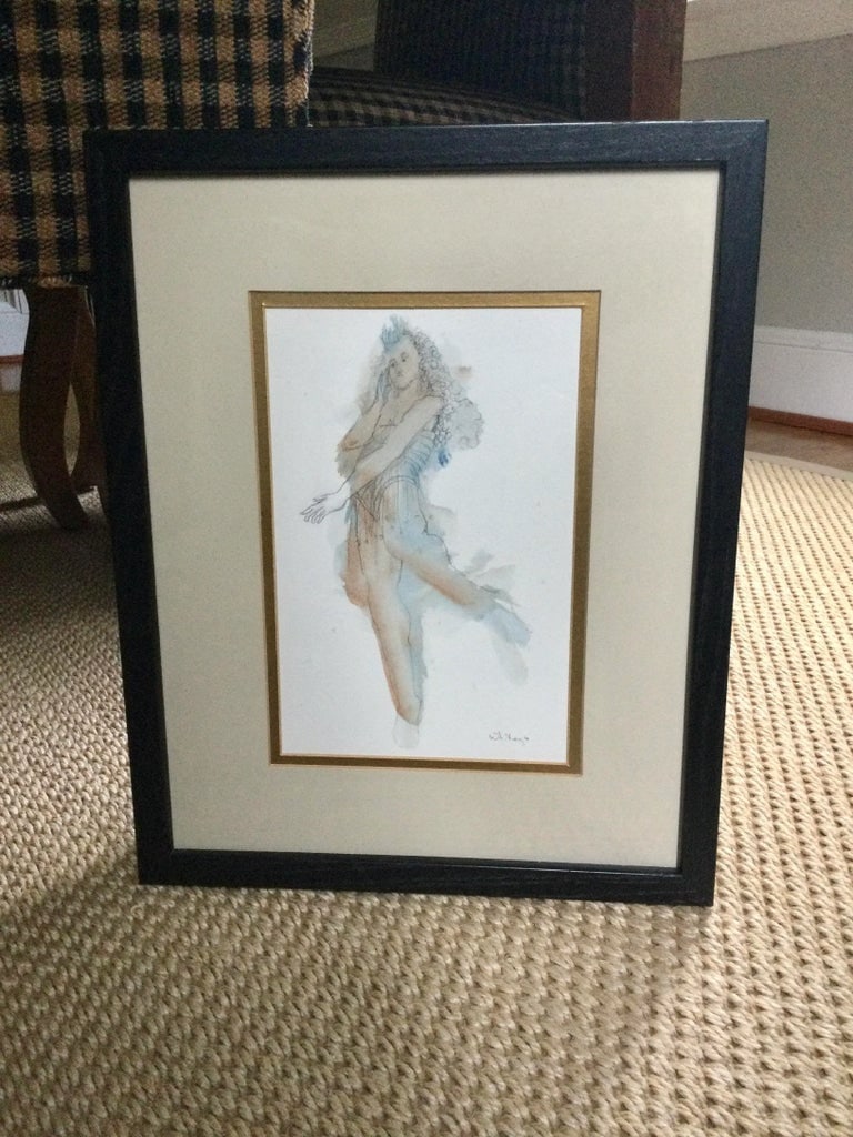 Pair of John Whitney Figurative Signed Pencil and Watercolor Drawings - 2