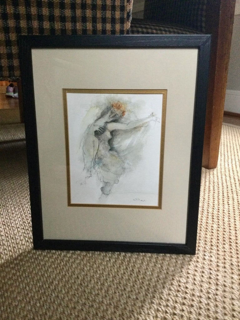 Pair of John Whitney Figurative Signed Pencil and Watercolor Drawings - 3