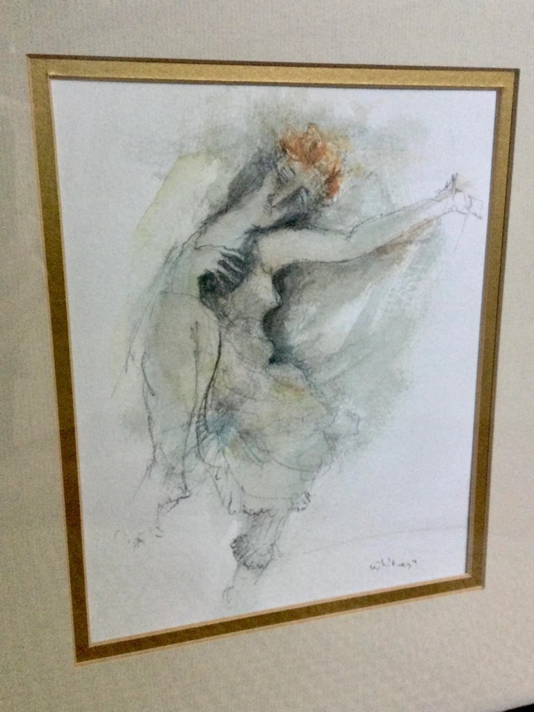 Pair of John Whitney Figurative Signed Pencil and Watercolor Drawings - 7