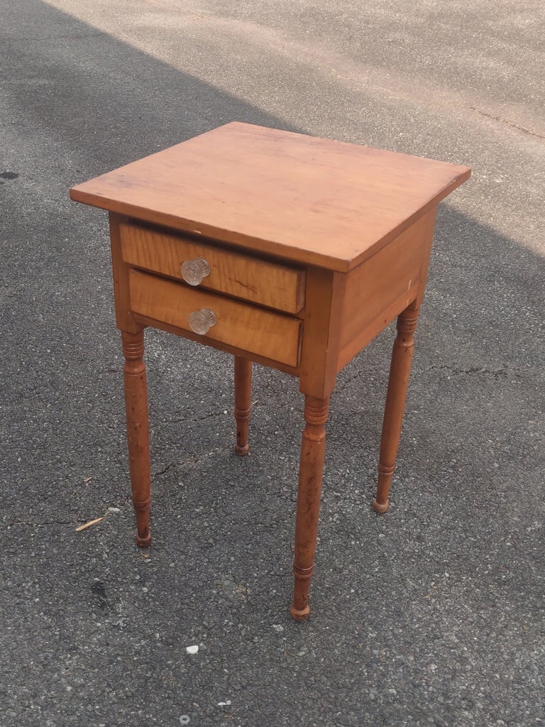 Early 20th Century Antique 2 Drawer Cherry Stand Side Table - 8