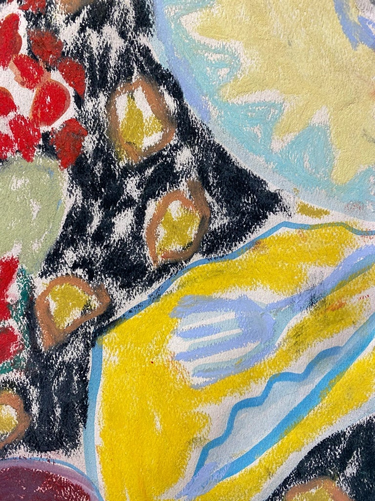 Happy Menocal "On the Table" Original Gouache and Pastel Work on Paper, Contemporary Illustration - 2