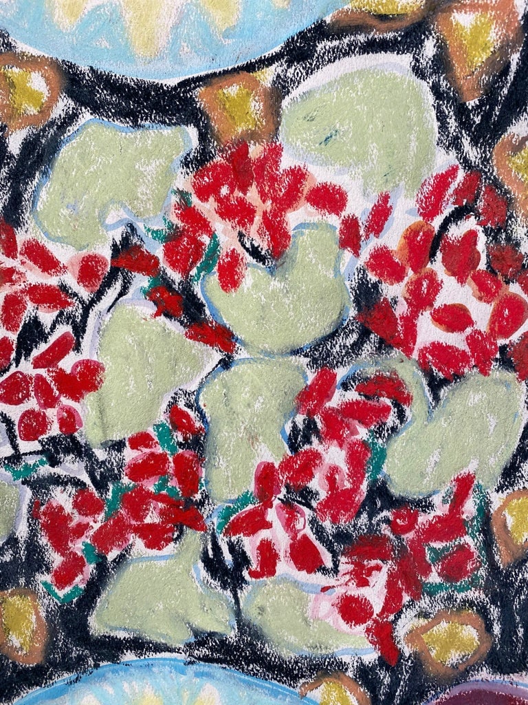 Happy Menocal "On the Table" Original Gouache and Pastel Work on Paper, Contemporary Illustration - 3
