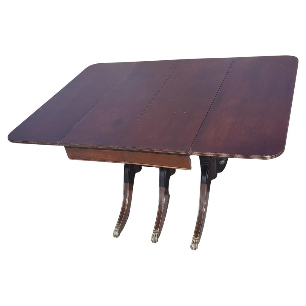 1940s Federal Style Triple Pedestal Drop-Leaf Dining Table - 11
