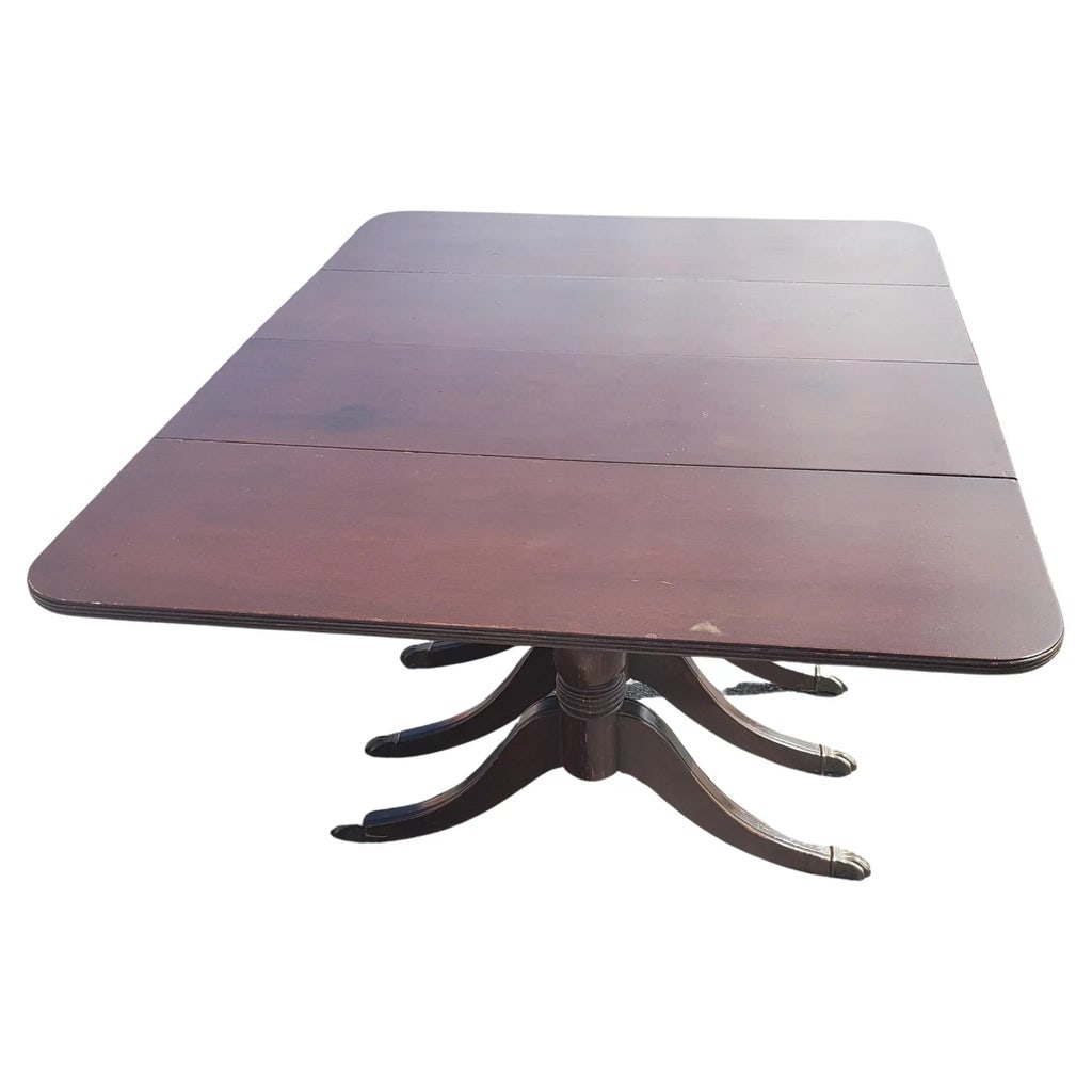 1940s Federal Style Triple Pedestal Drop-Leaf Dining Table - 12