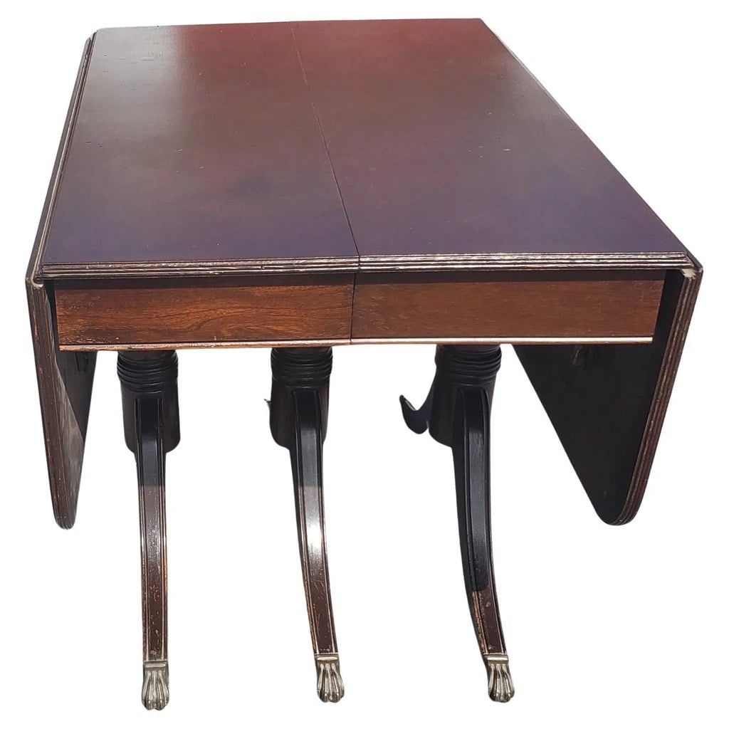 1940s Federal Style Triple Pedestal Drop-Leaf Dining Table - 2