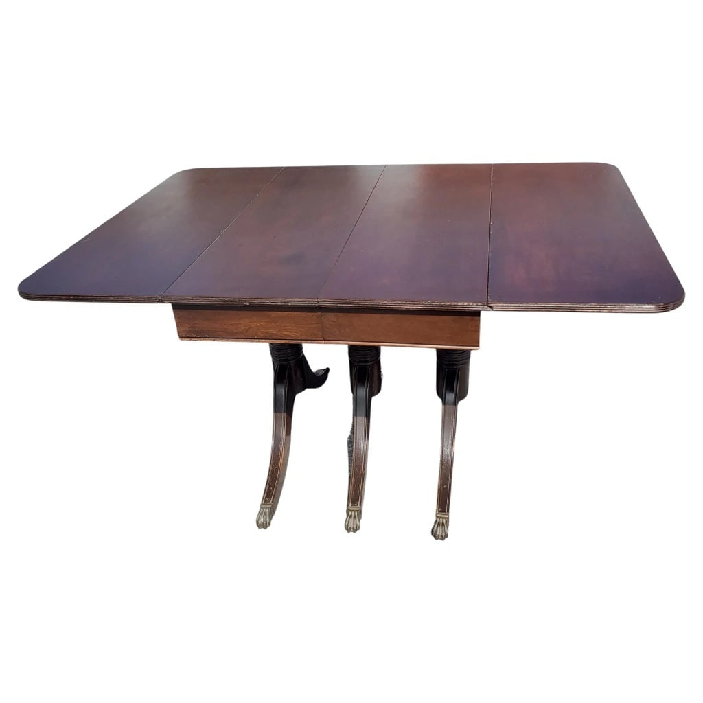 1940s Federal Style Triple Pedestal Drop-Leaf Dining Table - 3