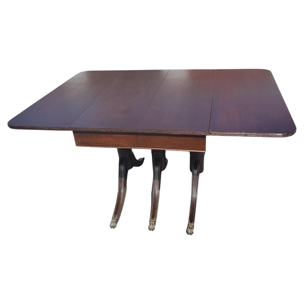 1940s Federal Style Triple Pedestal Drop-Leaf Dining Table - 4