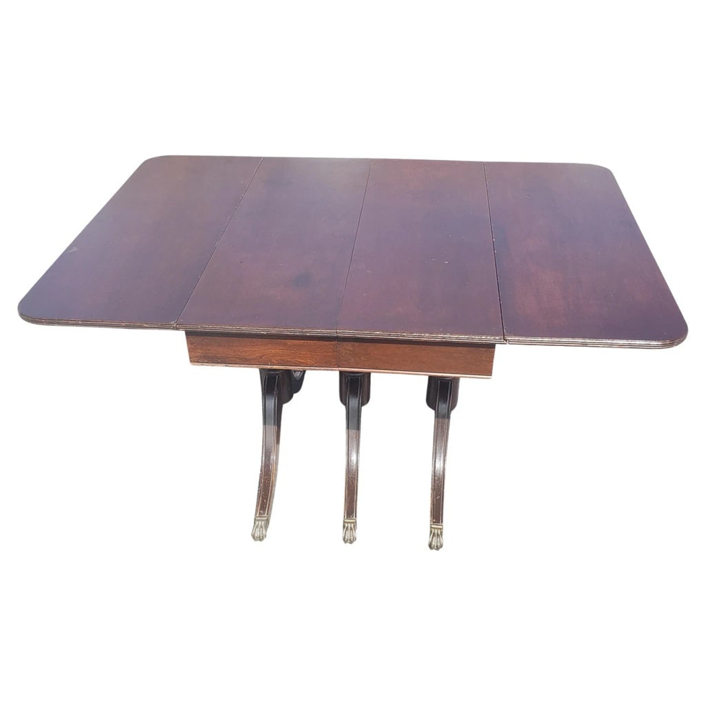1940s Federal Style Triple Pedestal Drop-Leaf Dining Table - 5