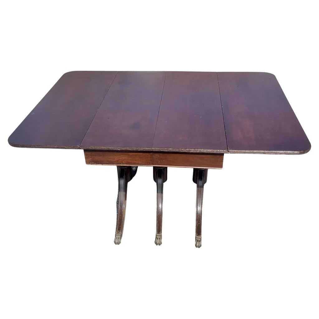 1940s Federal Style Triple Pedestal Drop-Leaf Dining Table - 6