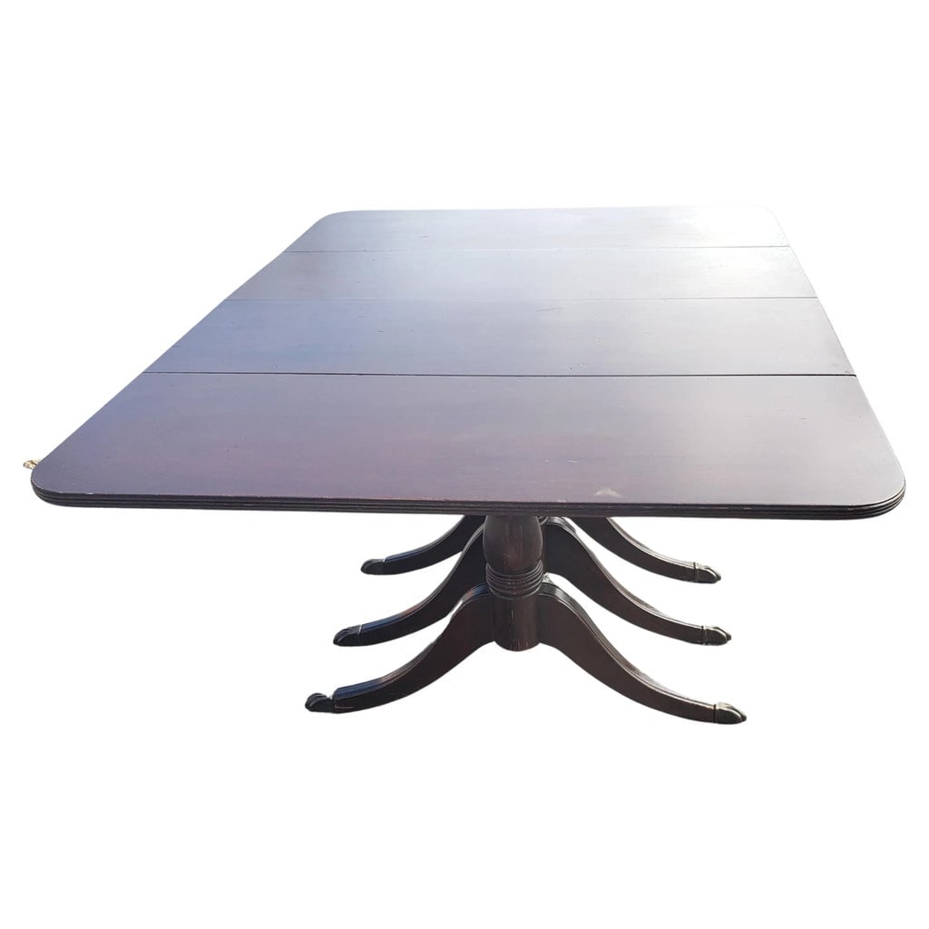 1940s Federal Style Triple Pedestal Drop-Leaf Dining Table - 7