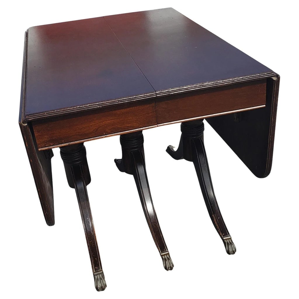 1940s Federal Style Triple Pedestal Drop-Leaf Dining Table - 8