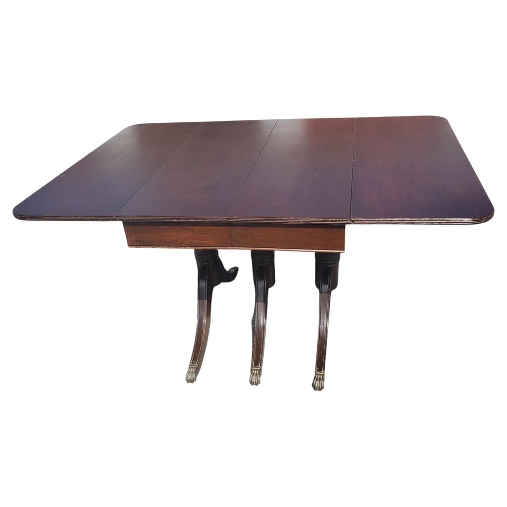 1940s Federal Style Triple Pedestal Drop-Leaf Dining Table - 9