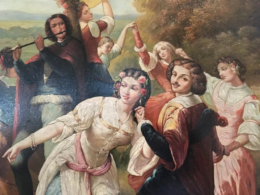 Vintage Oil Painting Scene On The Palace Grounds - 5