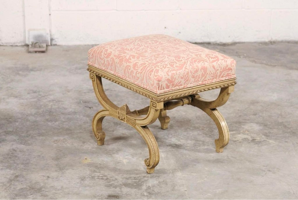 Vintage Italian Curule-Style Stool Newly Reupholstered in Fortuny Fabric - 6