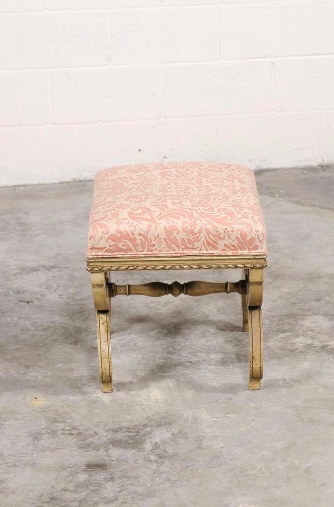 Vintage Italian Curule-Style Stool Newly Reupholstered in Fortuny Fabric - 8