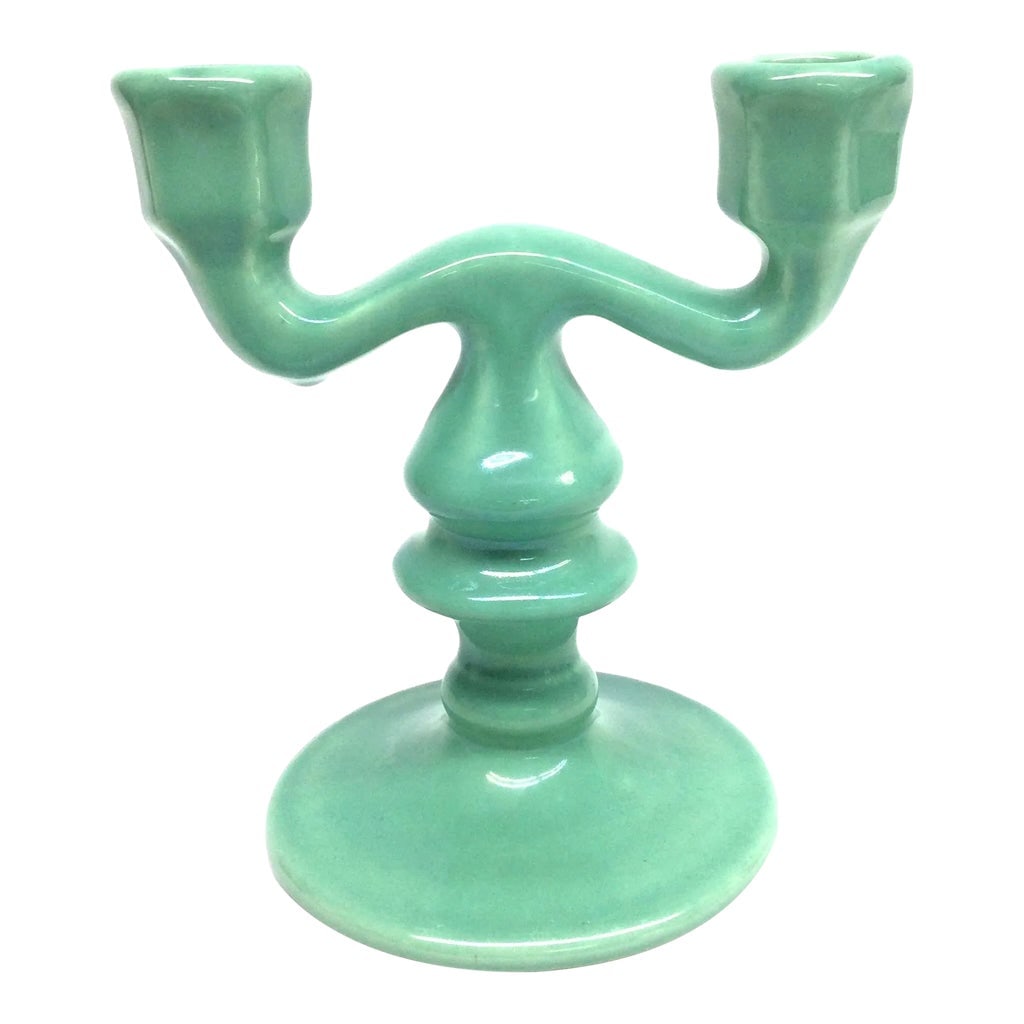 Mid Century Double Ceramic Porcelain Candleholder: We love the look of this retro candlestick holder. The color is such a happy tone. In perfect vintage condition. No maker mark. Condition: Alterations: Original Condition Unaltered Imperfections: