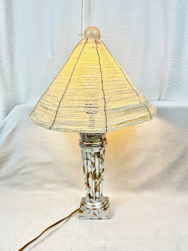 Vintage Silver Leaf and Beaded Table Lamp - 4