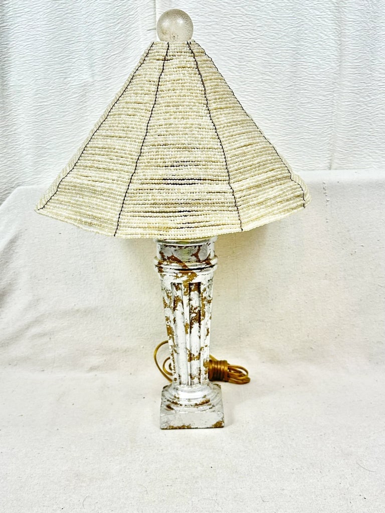 Vintage Silver Leaf and Beaded Table Lamp - 5
