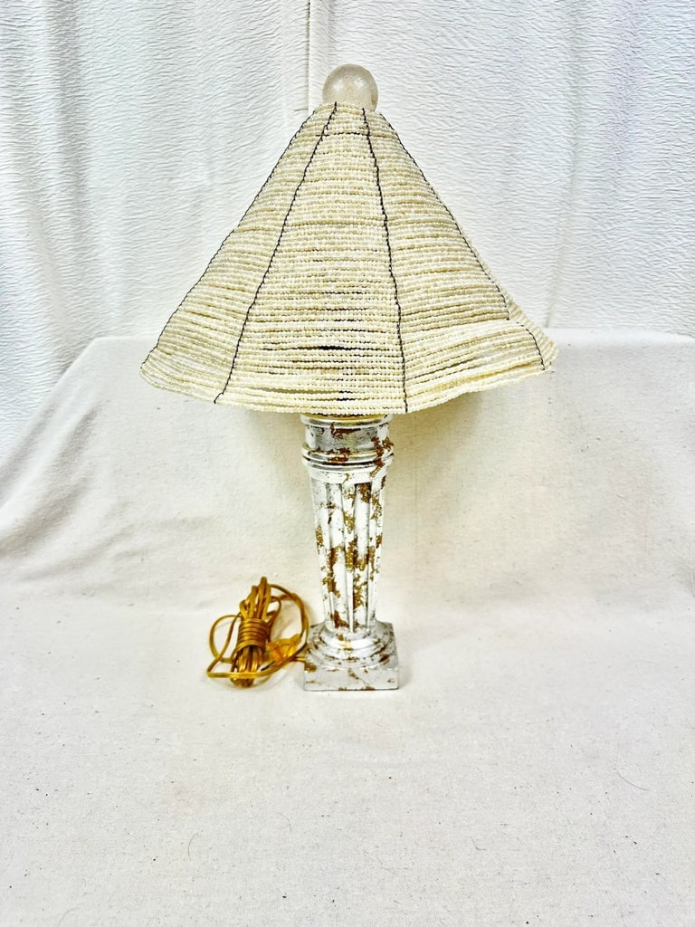 Vintage Silver Leaf and Beaded Table Lamp - 7