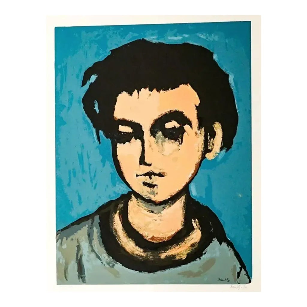 1962 Frank Kleinholz Young Boy Serigraph: "Young Boy" MCM serigraph by Frank Kleinholz (1901-1987). Pencil signed, titled and numbered 23 of 85. This print is #63 in "Kleinholz Graphics," the 1975 catalogue raisonne of his prints. Condition: