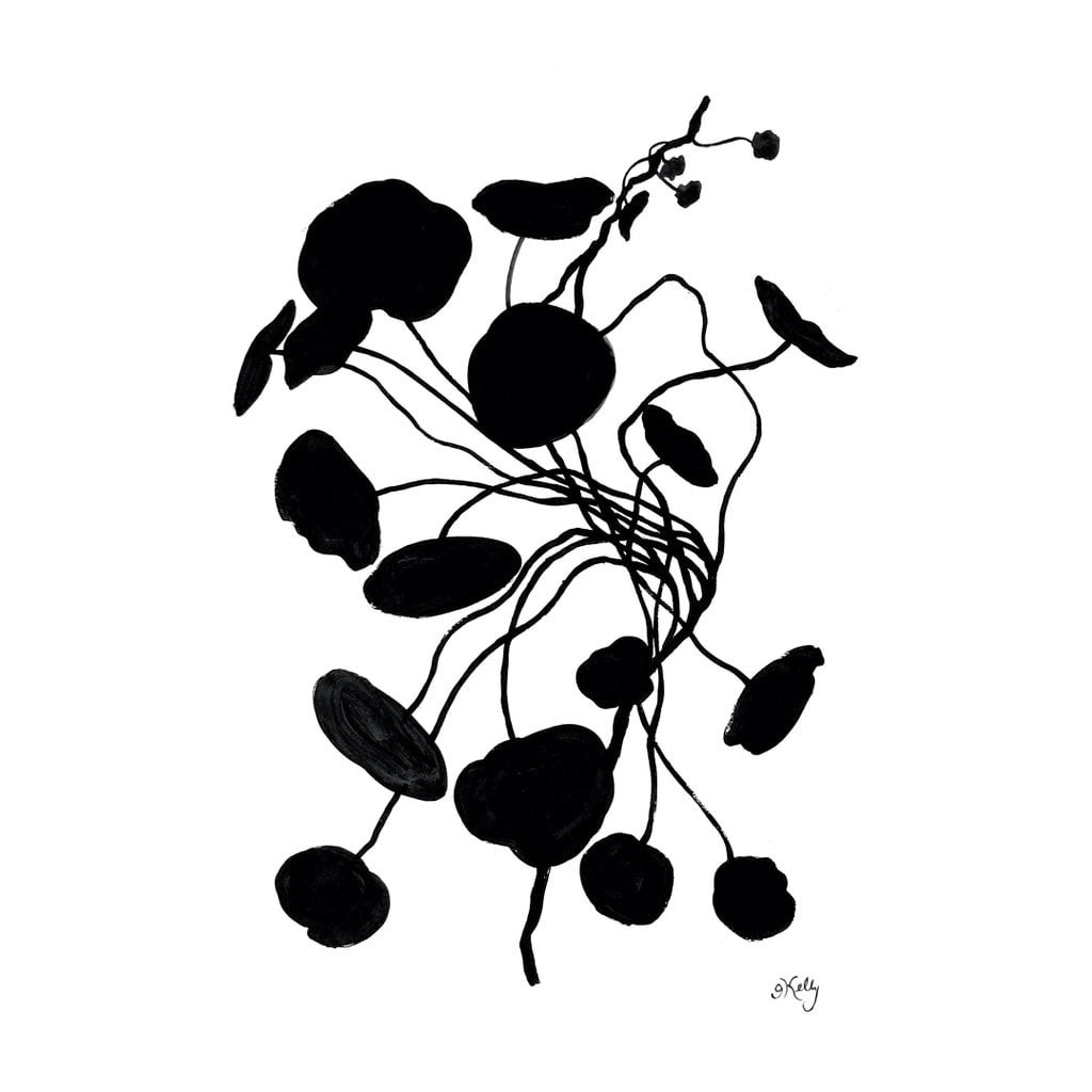 Black Silhouette Nasturtium Leaves, Painted in Gouache on Heavy Paper. One of Six in a Series.: This botanical painting of Nasturtium leaves is one of six in a series. It looks great as a single framed piece on your wall or in a series. See the second photo for the idea of a series. The