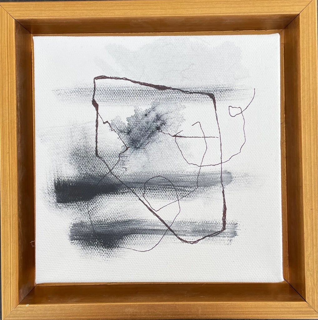 "Abstract II" Contemporary Abstract Expressionist Mixed-Media Painting, Framed: As an interior designer, I'm always on the lookout for "supporting actors". As I painter, I finally decided to create my own. Enter the gallery wall abstracts! Every room can benefit from a mix of mod