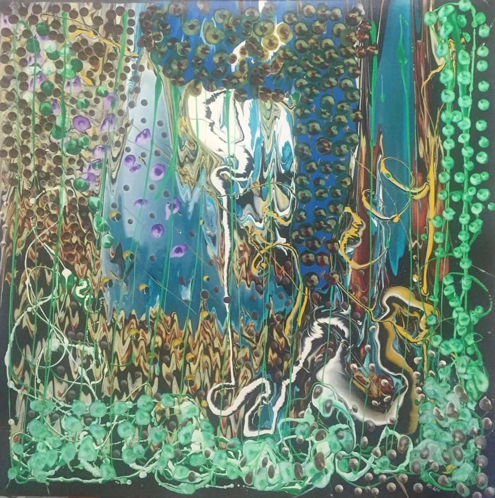 "Spring" Contemporary Abstract Acrylic Painting by Peter Ray: Canadian painter Peter Ray does things with acrylic paint that defy understanding, even when you look at them very closely. Spend some time with the close-ups to see what I mean. The pools and swirls