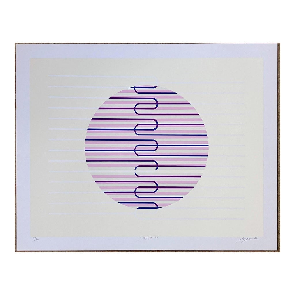 Rafael Bogarin Jupiter 4 1980 Reproduction Print: Artist: Rafael Bogarin - Venezuelan (1946- ) Title: Jupiter 4 Year: 1980 Medium: Screen Print Sight size: 19.5 x 25.5 inches. Sheet size: 22.5 x 28.5 inches. Signature: Signed lower right Edition: