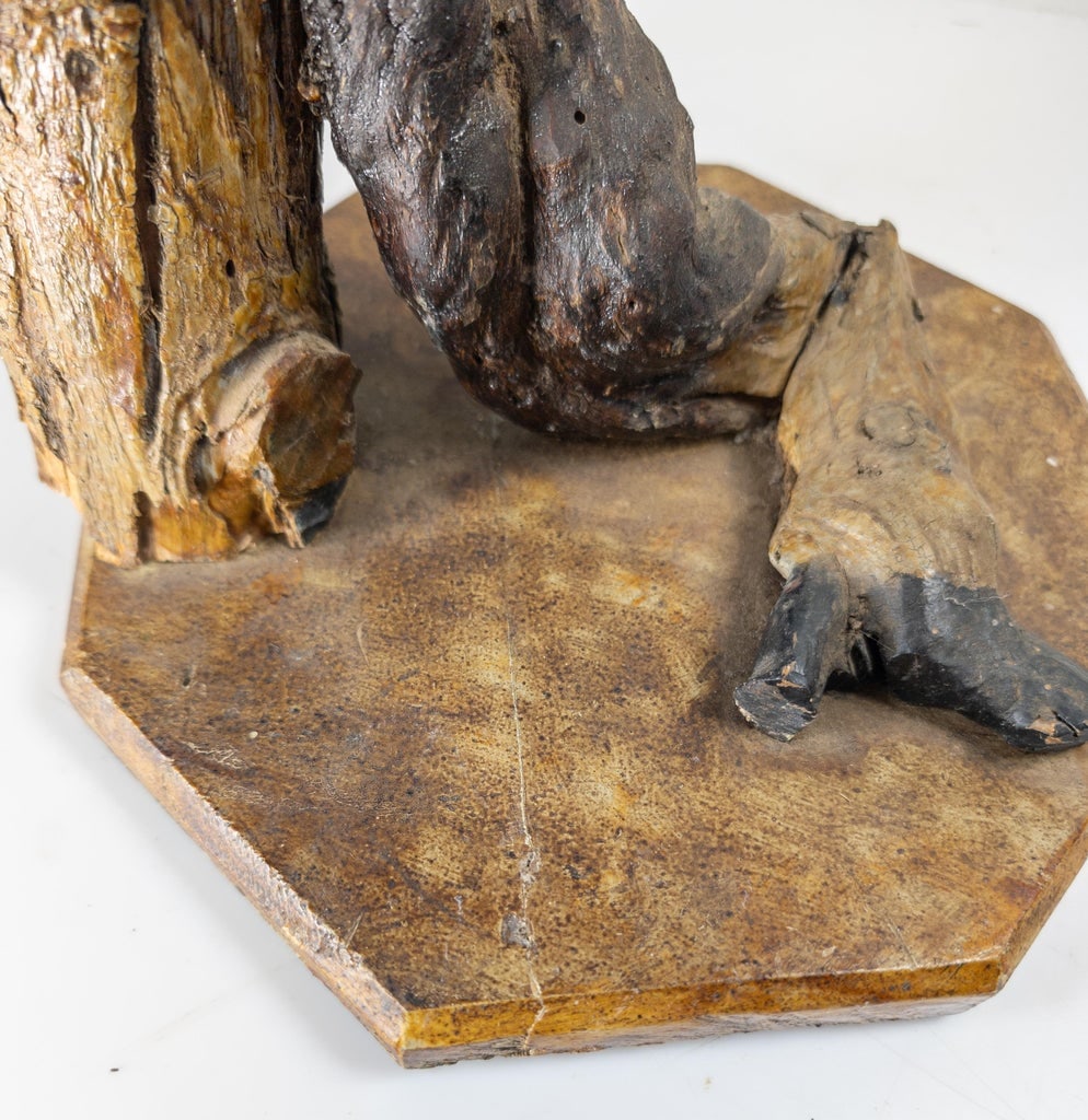 19th Century Primitive Tramp Folk Art Polychrome Driftwood Rootwood Figure - 11