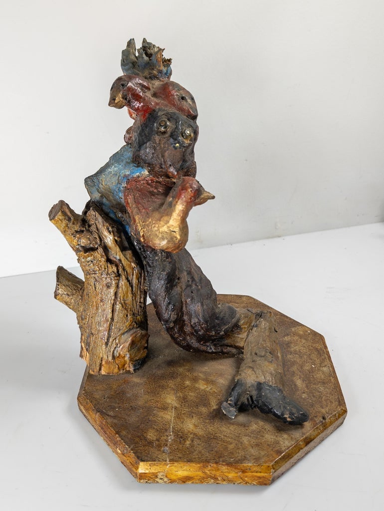19th Century Primitive Tramp Folk Art Polychrome Driftwood Rootwood Figure - 2
