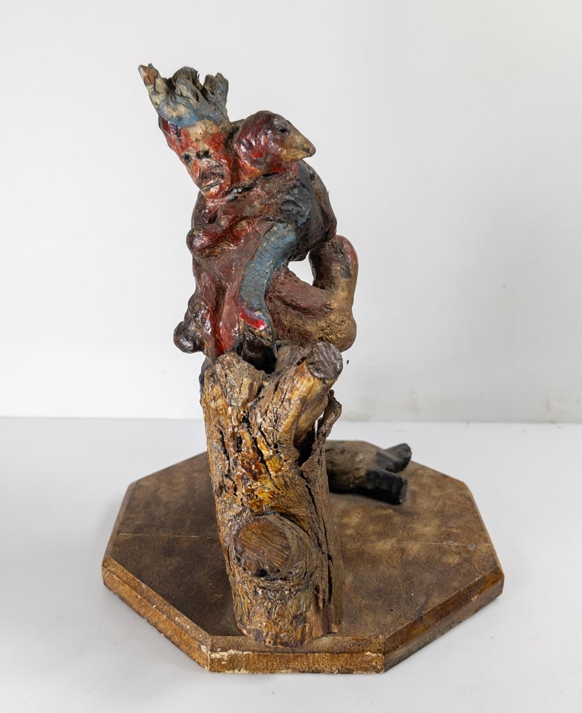 19th Century Primitive Tramp Folk Art Polychrome Driftwood Rootwood Figure - 4