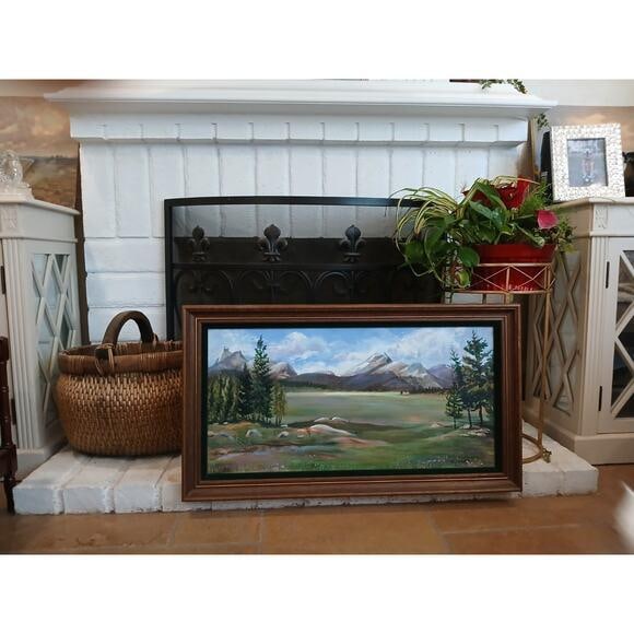 1940s Mountain Meadow Landscape Painting Original by Mitton Large Nature - 10