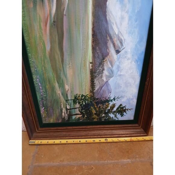 1940s Mountain Meadow Landscape Painting Original by Mitton Large Nature - 12