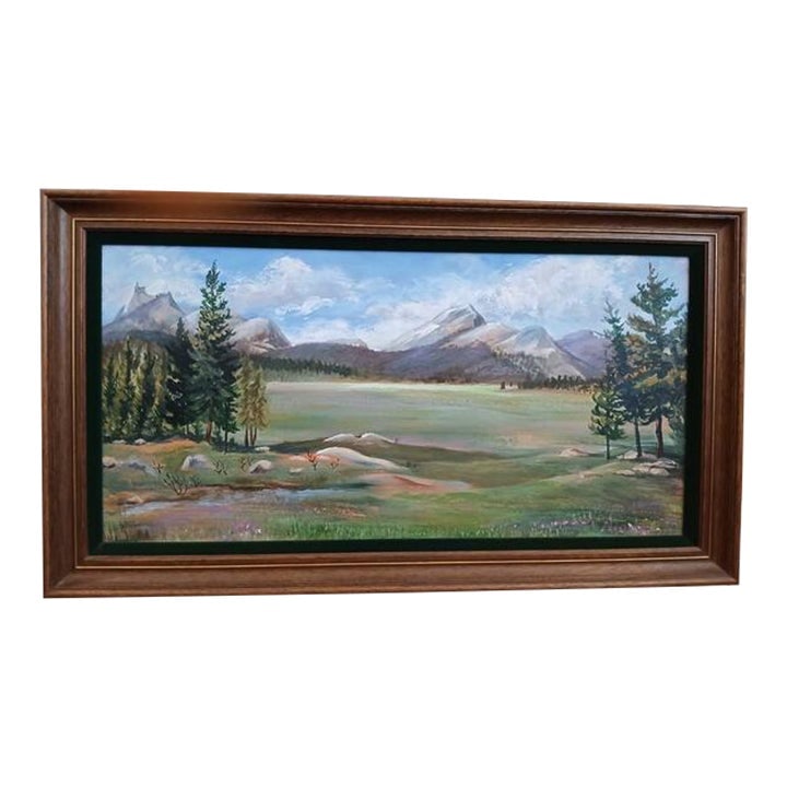 1940s Mountain Meadow Landscape Painting Original by Mitton Large Nature: CIRCA 1940s Painting Original by MITTON Large 33x19 Mountain Meadow Landscape Nature Antique Absolutely Gorgeous painting of Mountain and Field nature scenery. If you love nature and a cottagecore cha