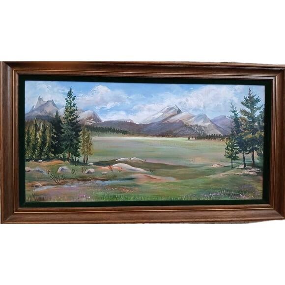 1940s Mountain Meadow Landscape Painting Original by Mitton Large Nature - 2