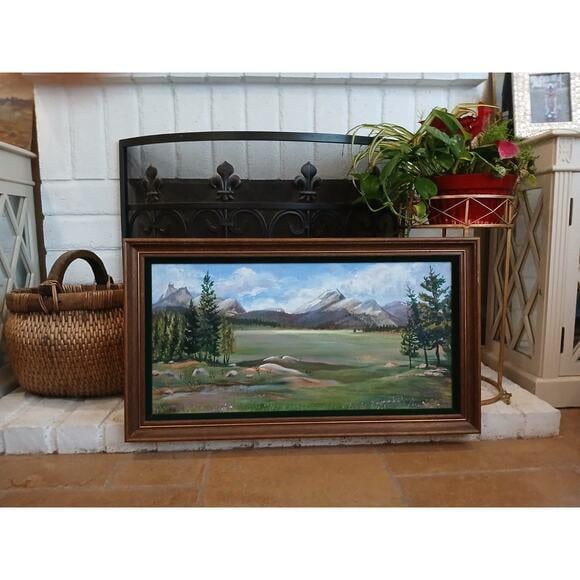 1940s Mountain Meadow Landscape Painting Original by Mitton Large Nature - 3