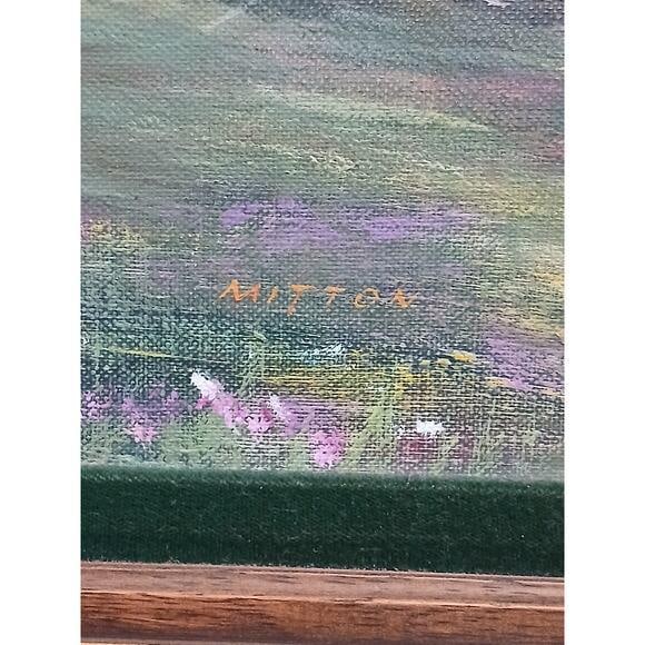 1940s Mountain Meadow Landscape Painting Original by Mitton Large Nature - 4