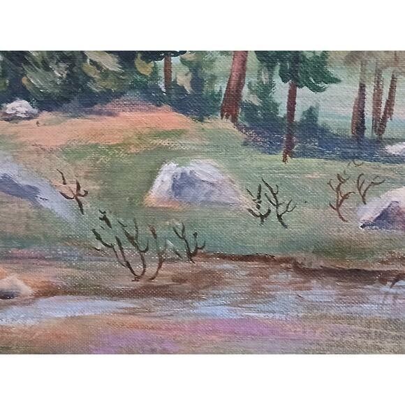 1940s Mountain Meadow Landscape Painting Original by Mitton Large Nature - 6