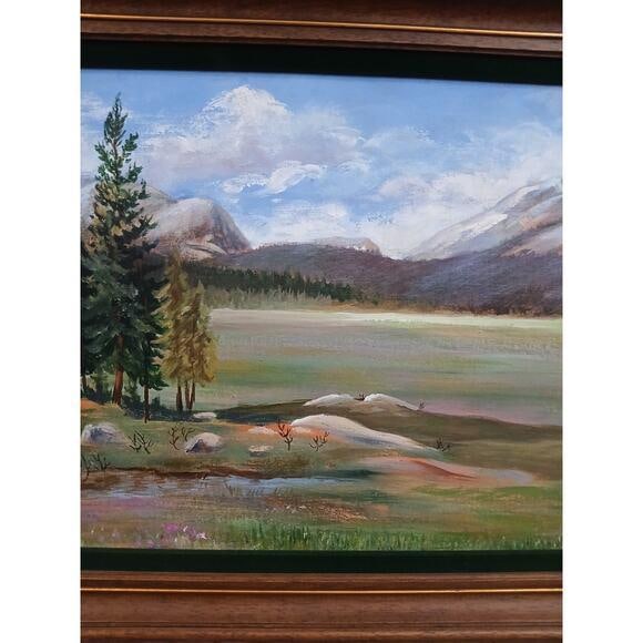 1940s Mountain Meadow Landscape Painting Original by Mitton Large Nature - 7