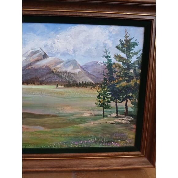 1940s Mountain Meadow Landscape Painting Original by Mitton Large Nature - 8