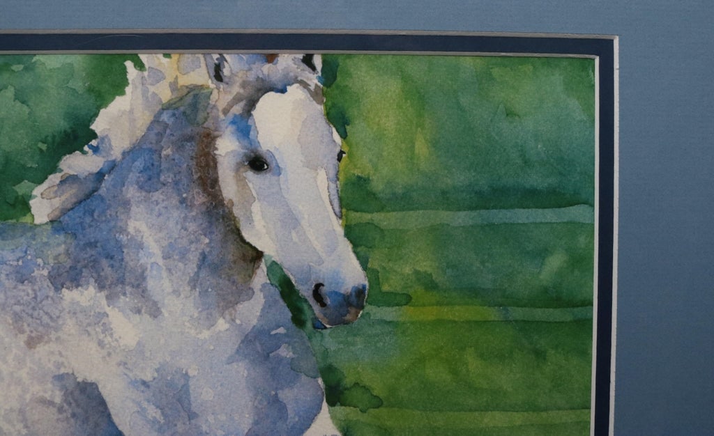 Outsider Folk Art Dapple-Gray Horse Portrait Watercolor by Ron Krajewski - 2