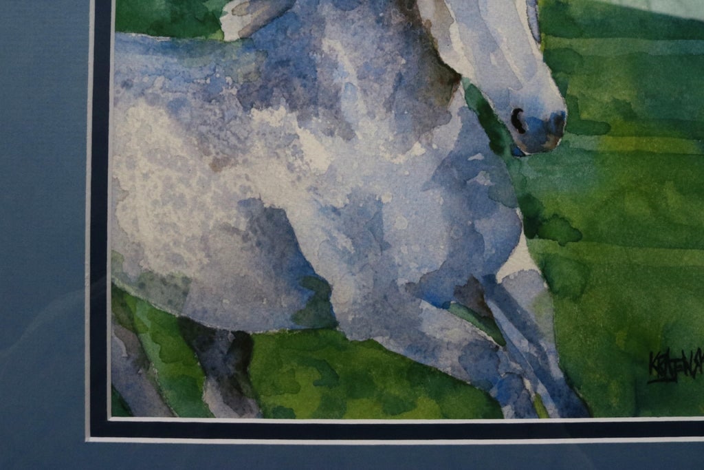 Outsider Folk Art Dapple-Gray Horse Portrait Watercolor by Ron Krajewski - 3