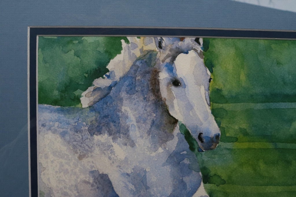 Outsider Folk Art Dapple-Gray Horse Portrait Watercolor by Ron Krajewski - 4